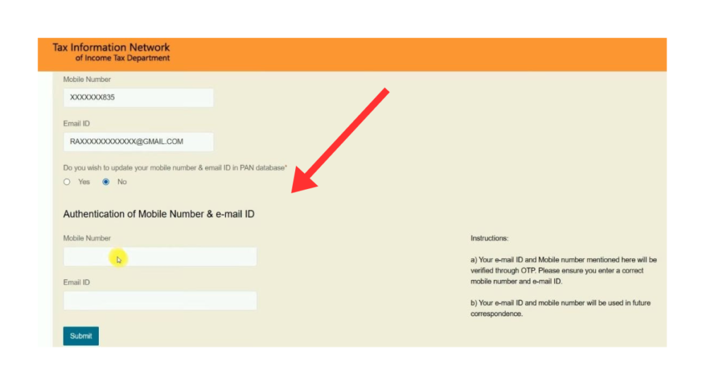 Pan Card Mobile Number Update