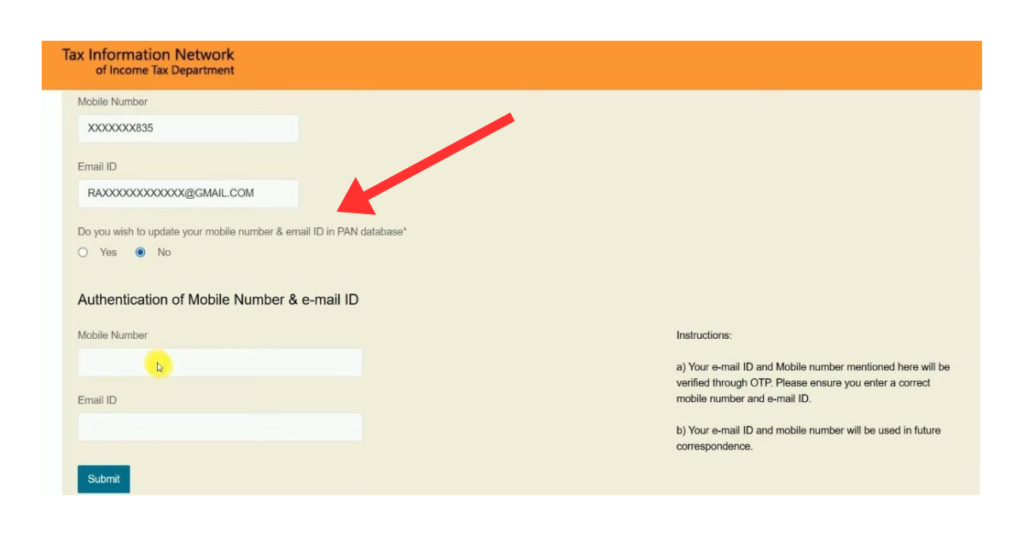 Pan Card Mobile Number Update